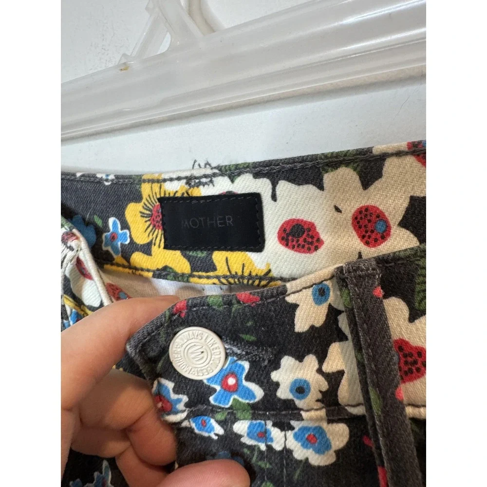 Mother‎ High Waisted Smoky Double Ankle Jeans Womens 26 Black Floral Play Date